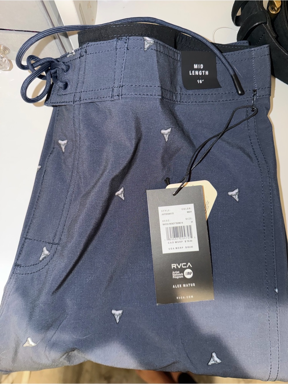 RVCA Navy Trunk with Black Hang Tag